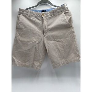 IZOD Mens Tan White Striped Seersucker Shorts Size 32 Cotton Preppy Summer
